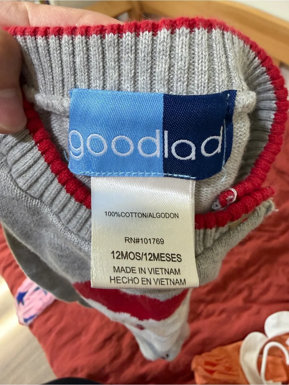 Good Lad Gray and Red Santa Knit Onesie